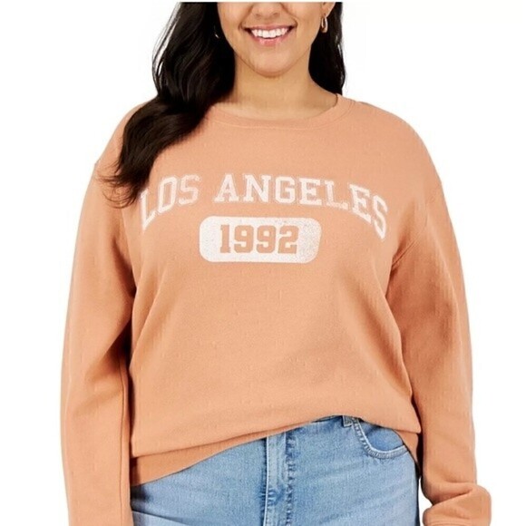 LOVE TRIBE women Plus Size Los Angeles Graphic Sweatshirt top Orange 1X New - Picture 2 of 6